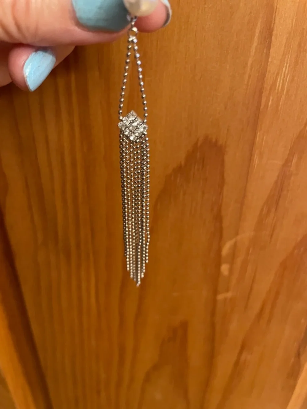 Silver Pearl Top Tassel Drop Earrings - Picture 2 of 3